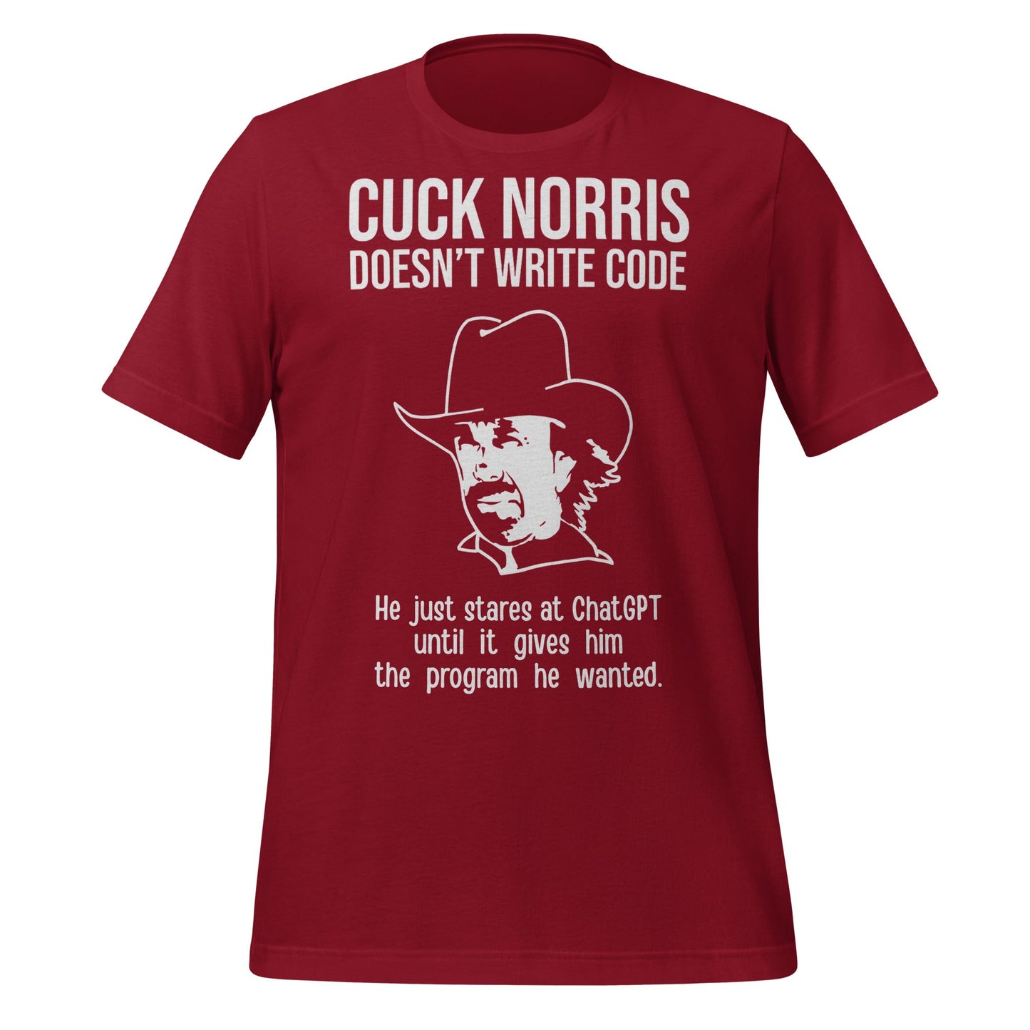 Image of the Chuck Norris Doesn’t Code T-Shirt (unisex) Cardinal / M.