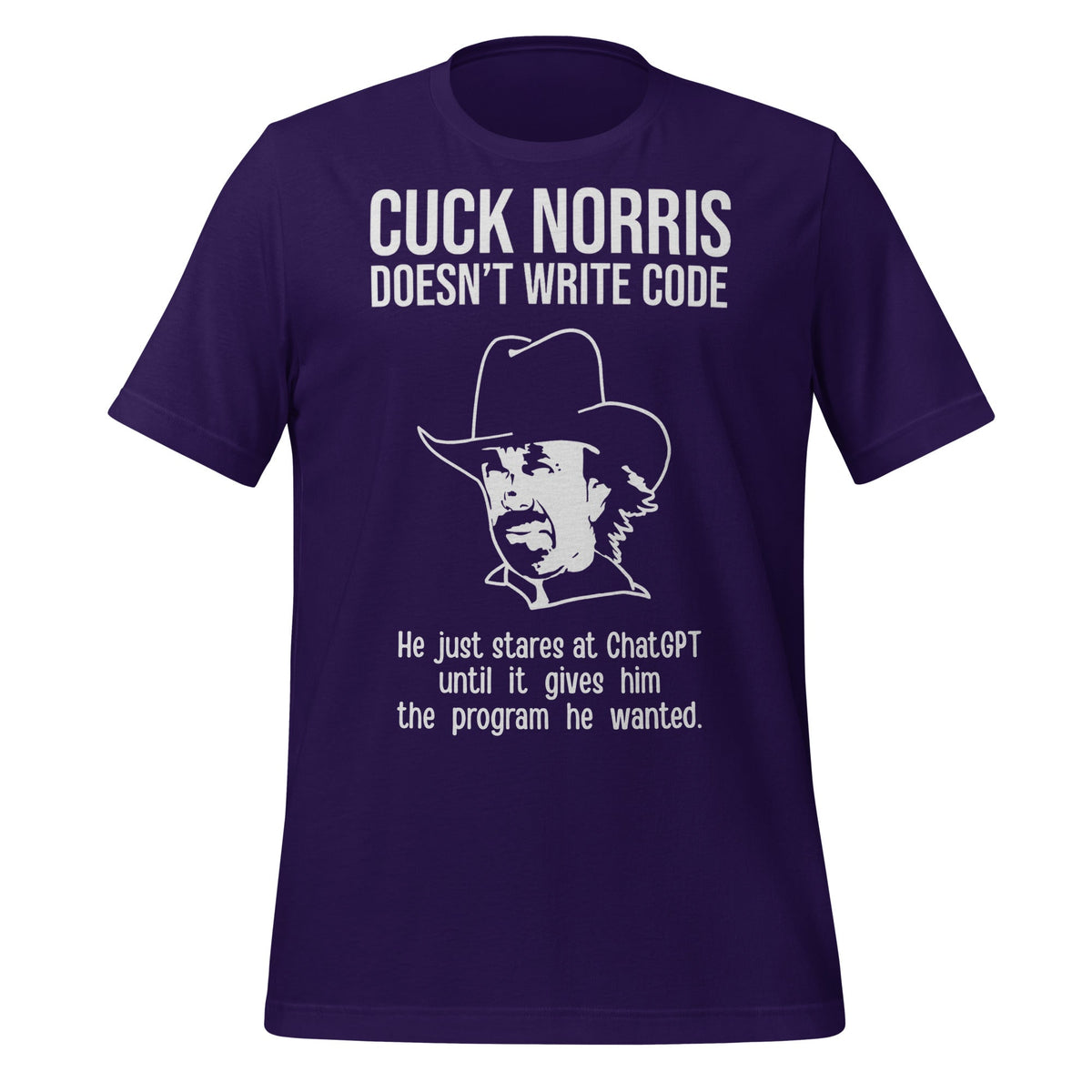 Image of the Chuck Norris Doesn’t Code T-Shirt (unisex) Team Purple / M.