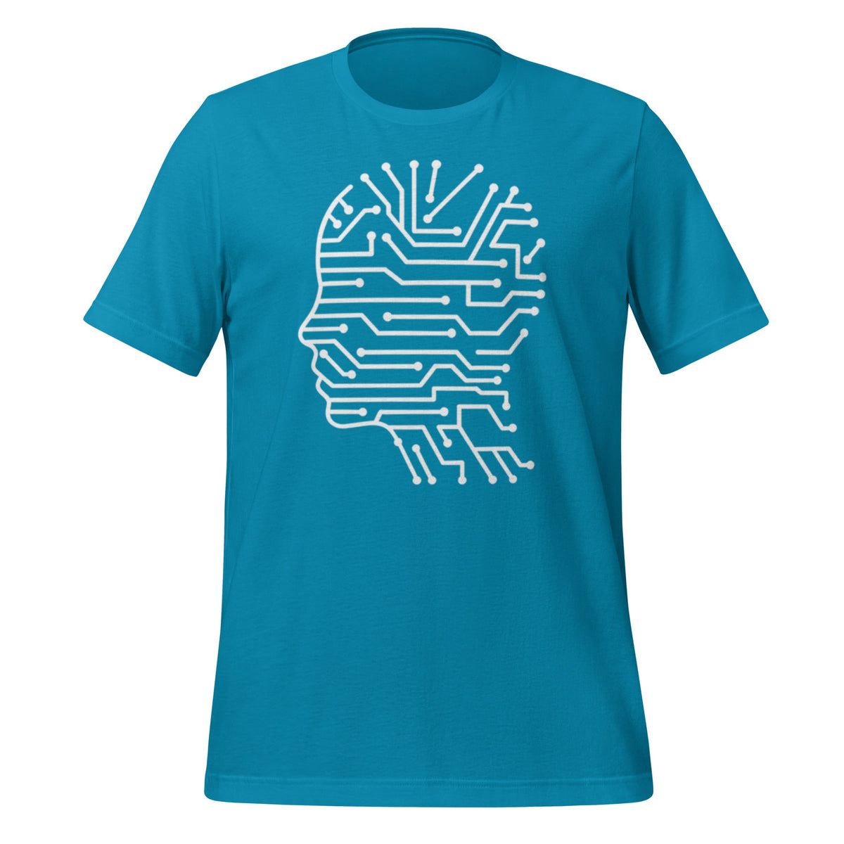 Product mockup photo of the Circuit Silhouette T Shirt (unisex) Aqua / M.