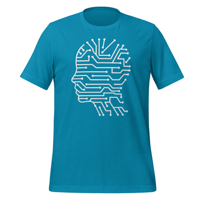 Product mockup photo of the Circuit Silhouette T Shirt (unisex) Aqua / M.