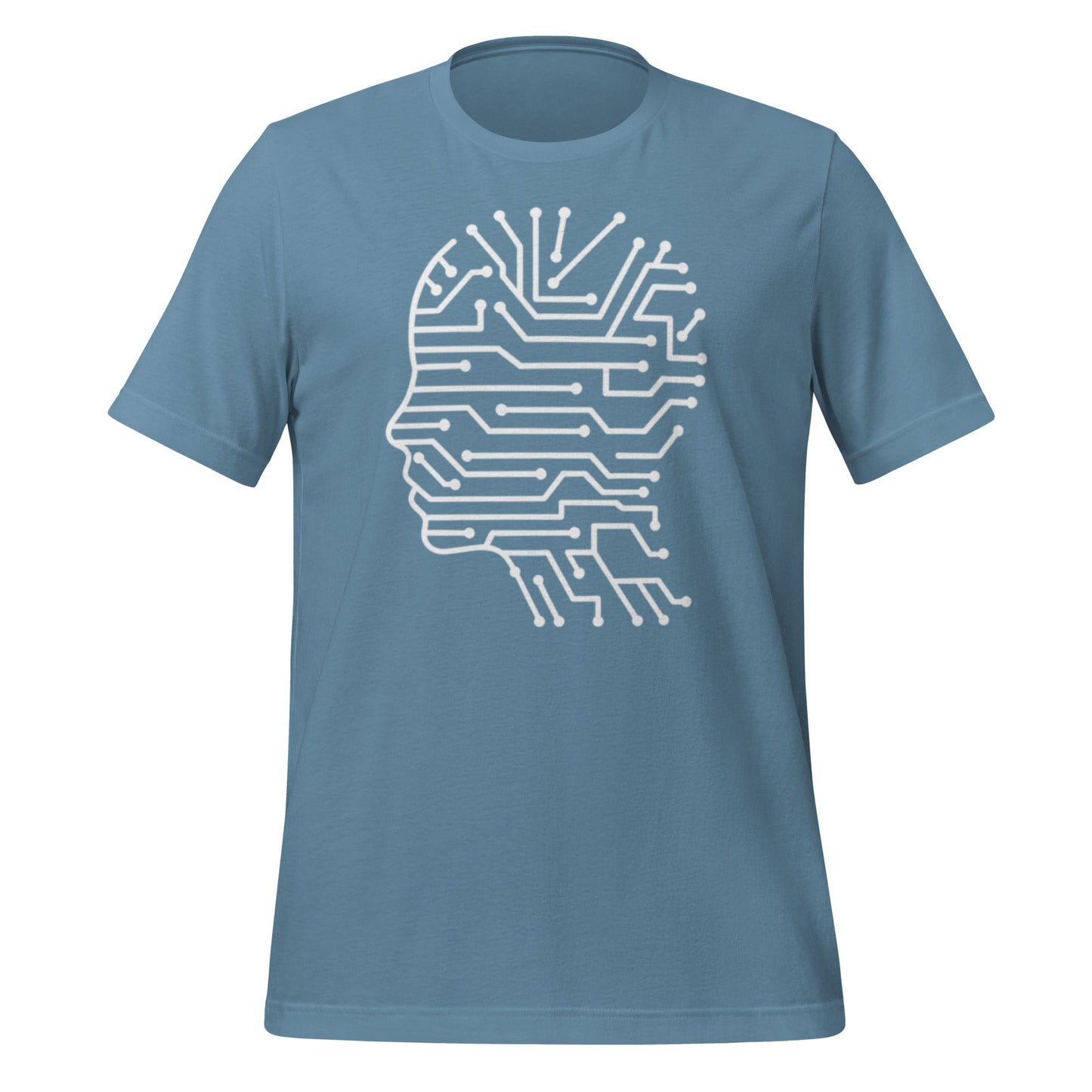 Product mockup photo of the Circuit Silhouette T Shirt (unisex) Steel Blue / M.