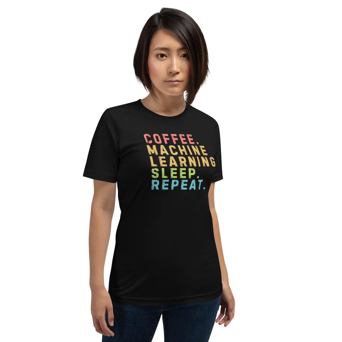 Image of the Coffee Machine Learning Sleep Repeat T-Shirt (unisex).