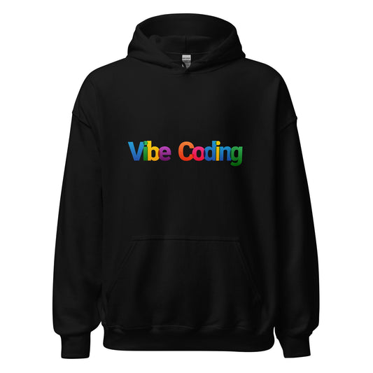Product mockup photo of the Colorful Vibe Coding Hoodie (unisex) Black / M.