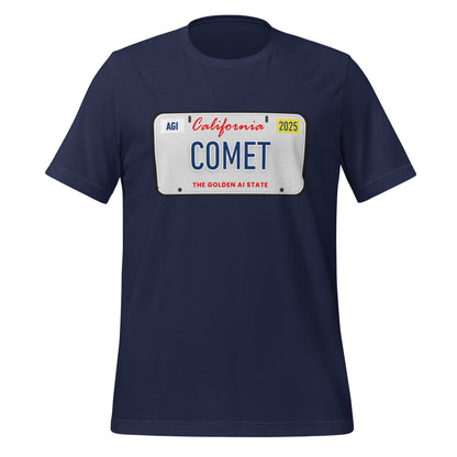Product mockup photo of the COMET License Plate T Shirt (unisex) Navy / M.