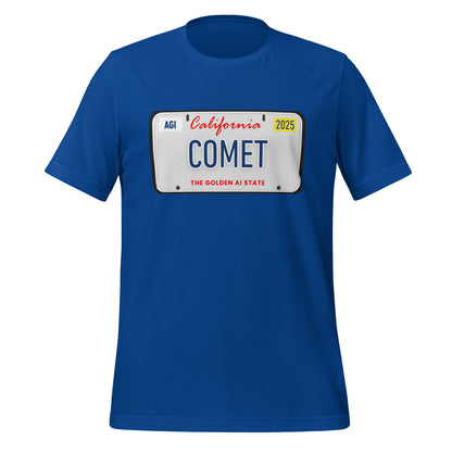 Product mockup photo of the COMET License Plate T Shirt (unisex) True Royal / M.