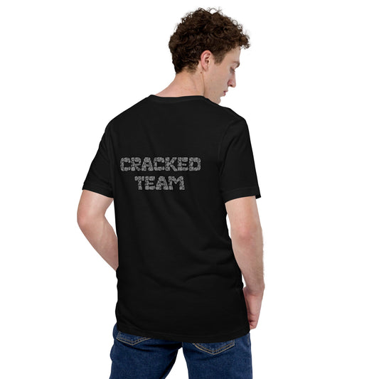 Product mockup photo of the CRACKED TEAM on Back T Shirt (unisex).