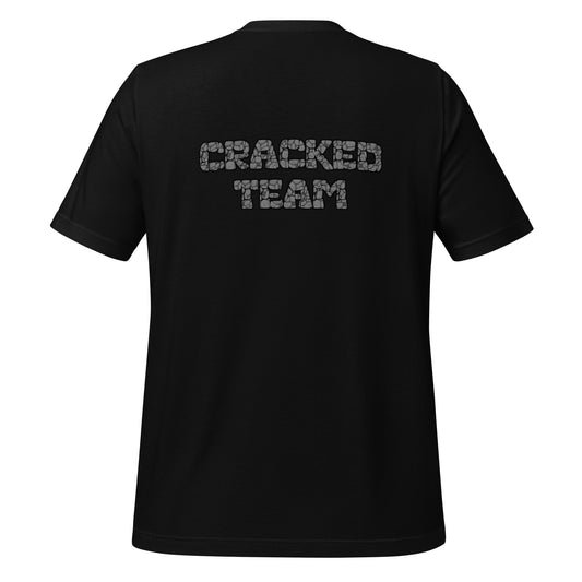 Product mockup photo of the CRACKED TEAM on Back T Shirt (unisex) Black / M.