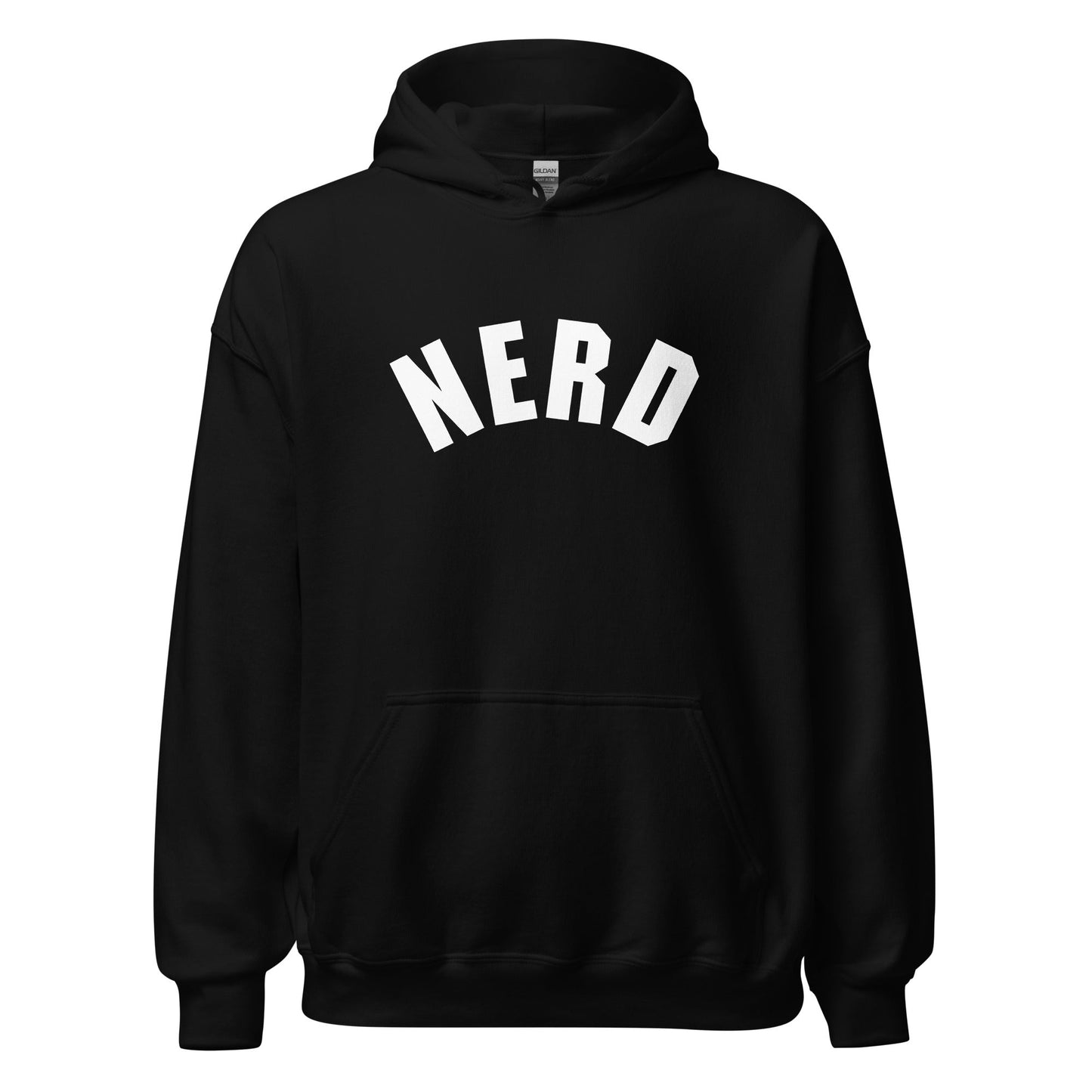 Product mockup photo of the Curved Nerd Sign Hoodie (unisex) Black / M.