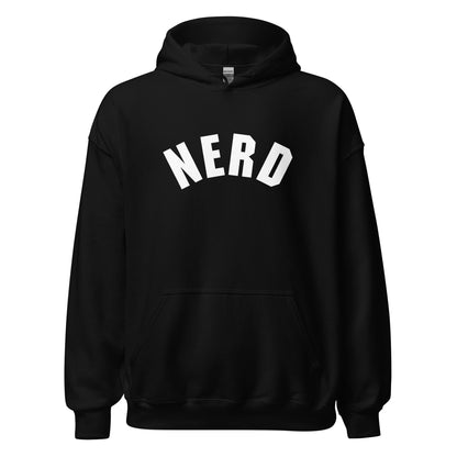 Product mockup photo of the Curved Nerd Sign Hoodie (unisex) Black / M.