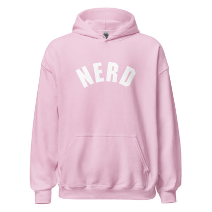Product mockup photo of the Curved Nerd Sign Hoodie (unisex) Light Pink / M.