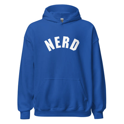 Product mockup photo of the Curved Nerd Sign Hoodie (unisex) Royal / M.