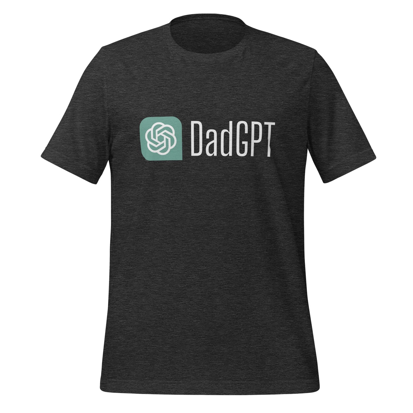 Product mockup photo of the DadGPT T Shirt 3 (unisex) Dark Grey Heather / M.