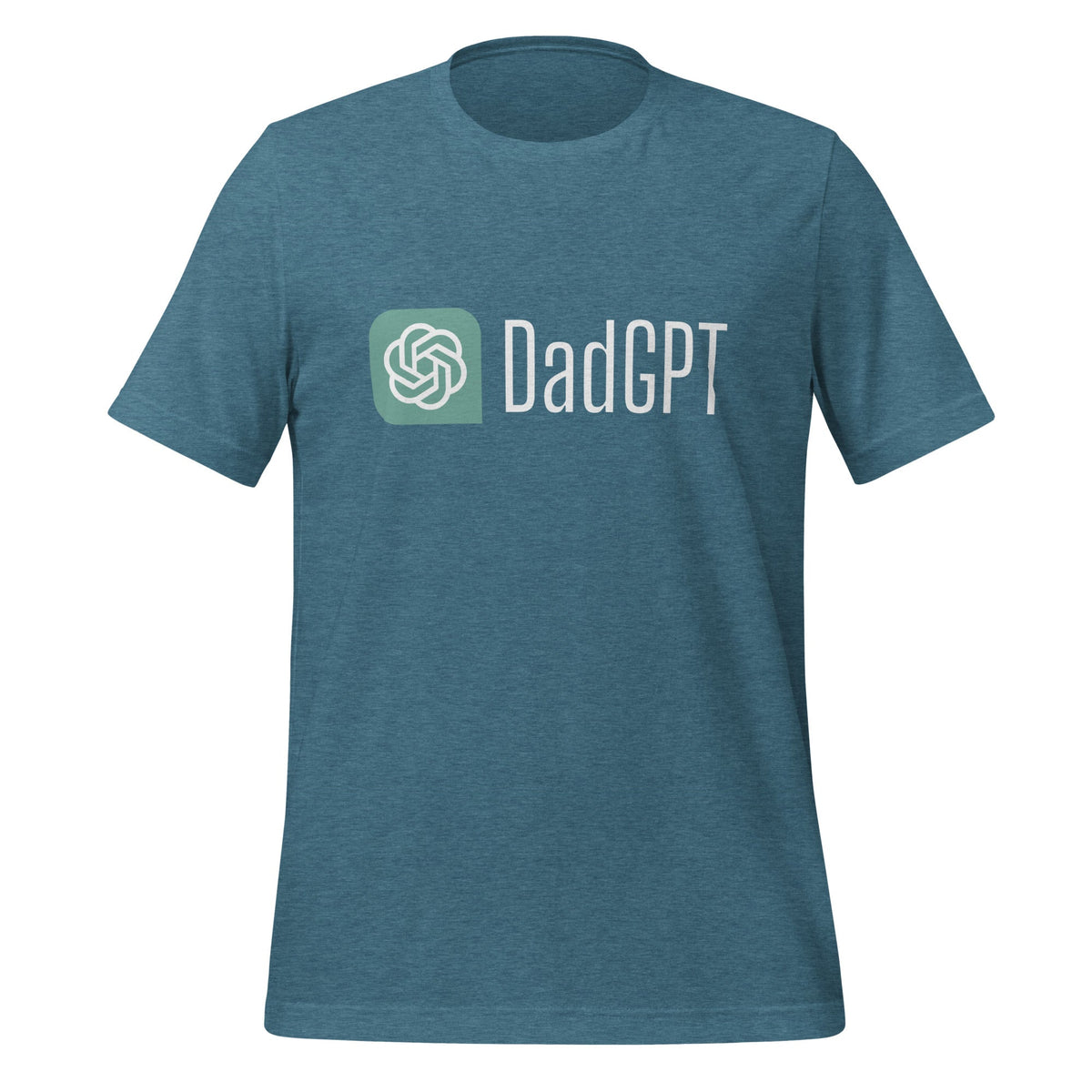 Product mockup photo of the DadGPT T Shirt 3 (unisex) Heather Deep Teal / M.