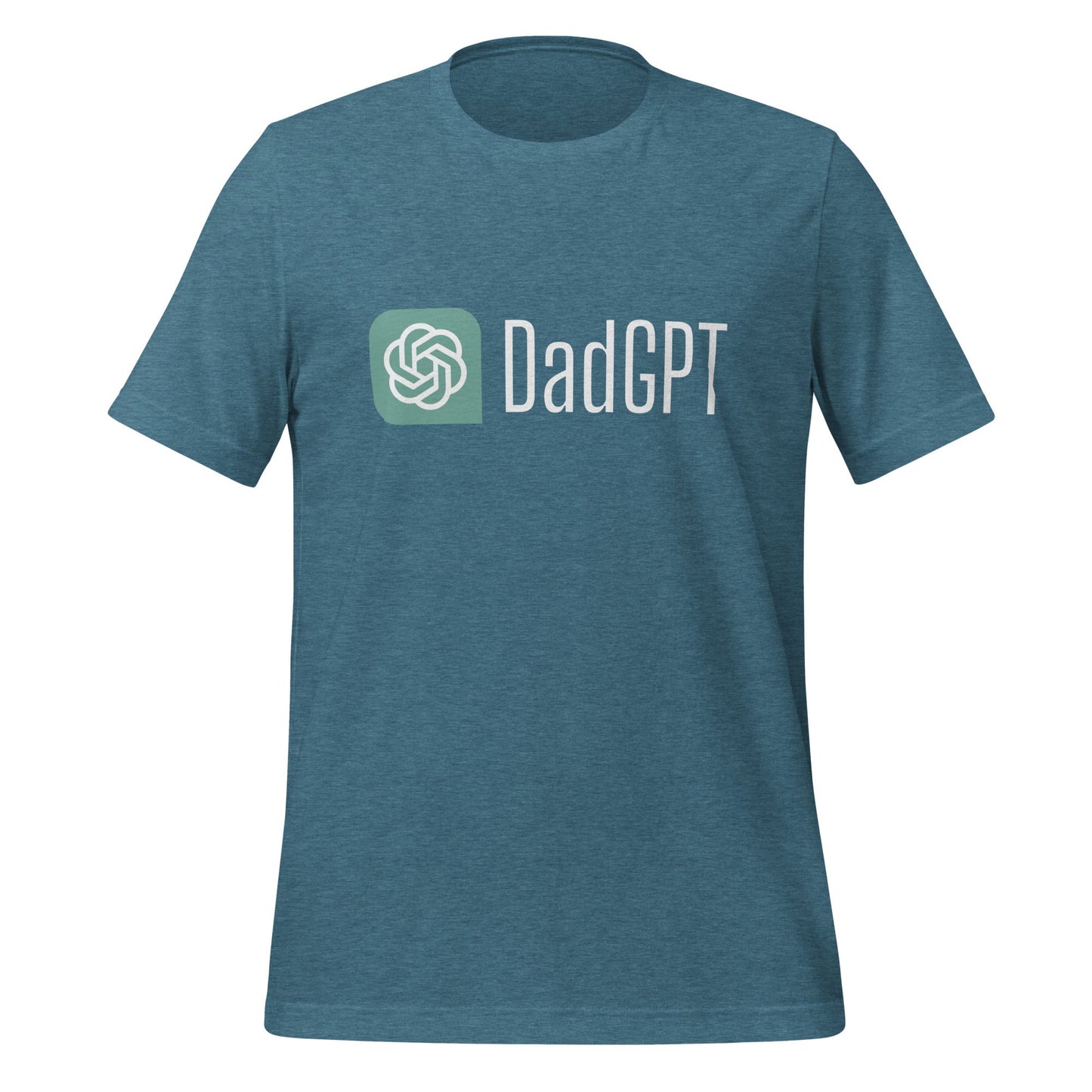Product mockup photo of the DadGPT T Shirt 3 (unisex) Heather Deep Teal / M.