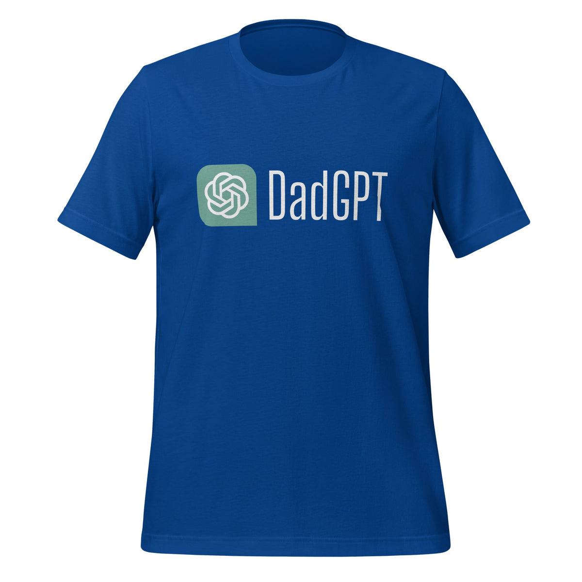 Product mockup photo of the DadGPT T Shirt 3 (unisex) True Royal / M.