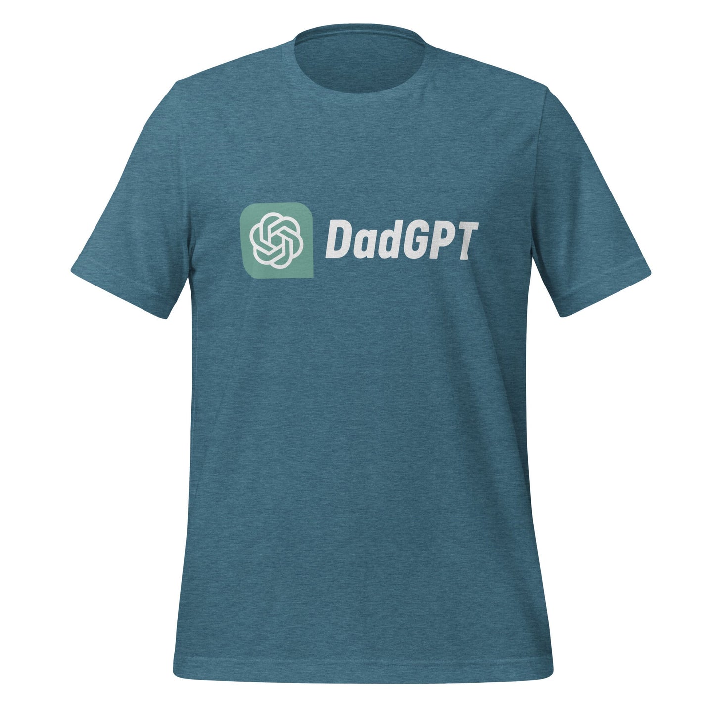 Product mockup photo of the DadGPT T Shirt 5 (unisex) Heather Deep Teal / M.