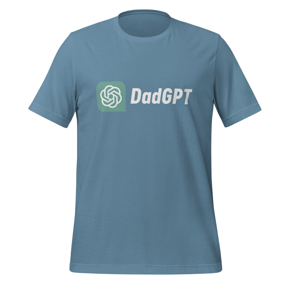 Product mockup photo of the DadGPT T Shirt 5 (unisex) Steel Blue / M.