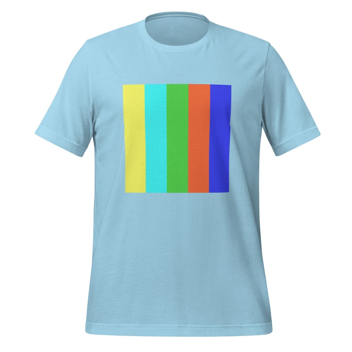 Product mockup photo of the DALL E 2 Square Watermark T Shirt (unisex) Ocean Blue / M.