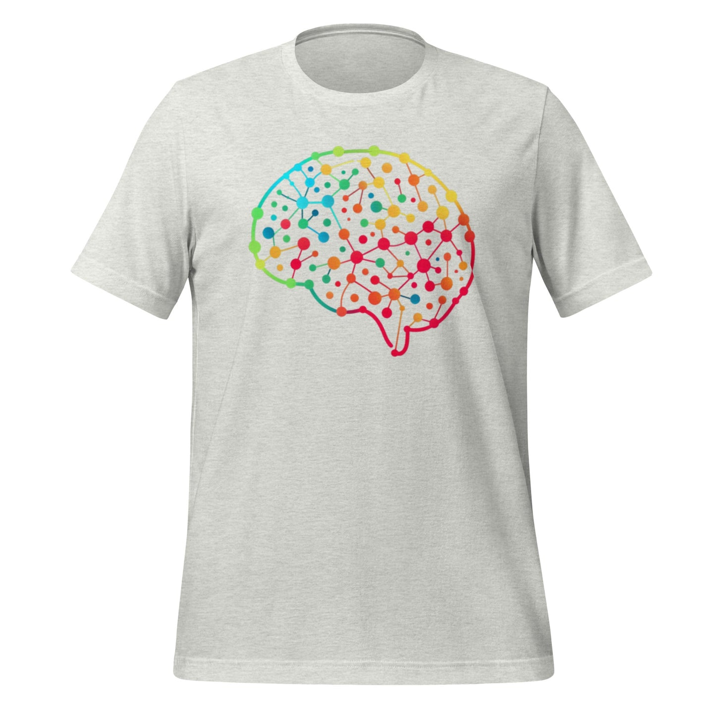Product mockup photo of the DALL E Neural Network Brain T Shirt (unisex) Ash / M.