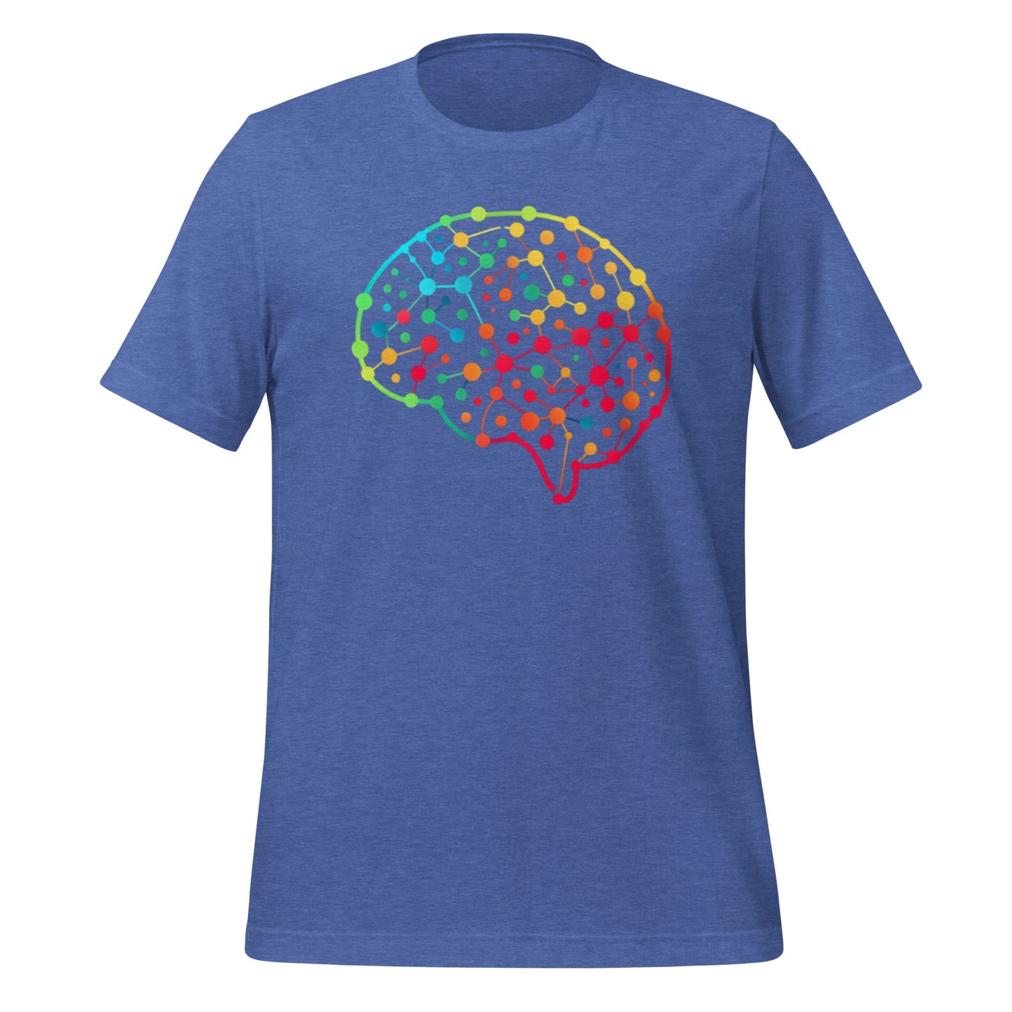 Product mockup photo of the DALL E Neural Network Brain T Shirt (unisex) Heather True Royal / M.