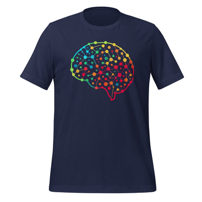 Product mockup photo of the DALL E Neural Network Brain T Shirt (unisex) Navy / M.