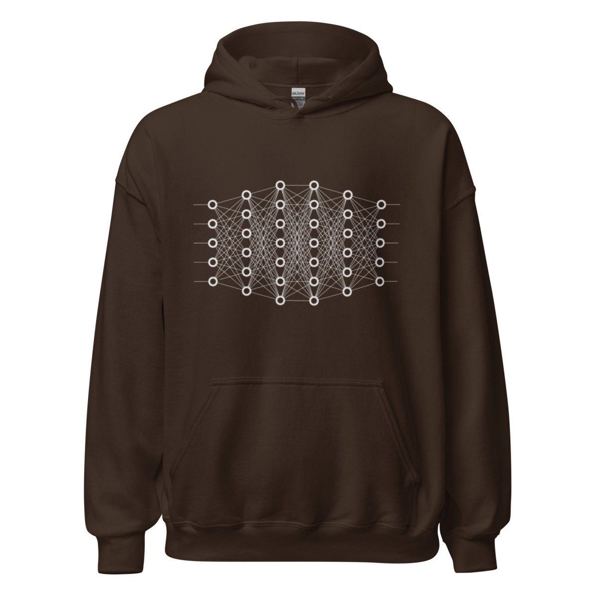 Product mockup photo of the Deep Learning Hoodie 2 (unisex) Dark Chocolate / M.