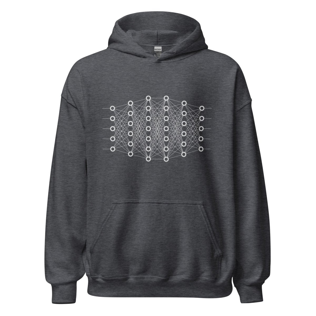 Product mockup photo of the Deep Learning Hoodie 2 (unisex) Dark Heather / M.