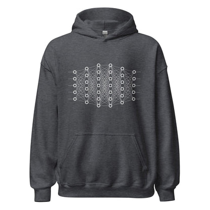 Product mockup photo of the Deep Learning Hoodie 2 (unisex) Dark Heather / M.