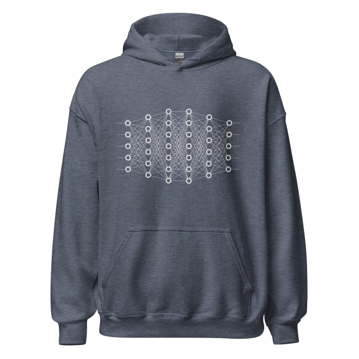Product mockup photo of the Deep Learning Hoodie 2 (unisex) Heather Sport Dark Navy / M.