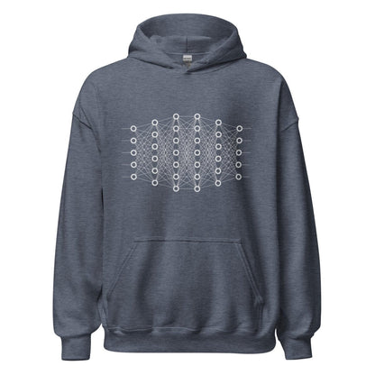 Product mockup photo of the Deep Learning Hoodie 2 (unisex) Heather Sport Dark Navy / M.