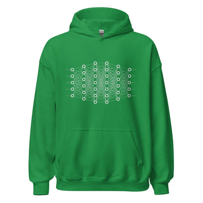 Product mockup photo of the Deep Learning Hoodie 2 (unisex) Irish Green / M.
