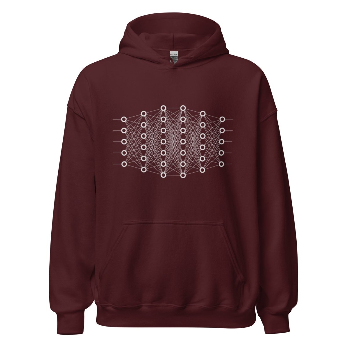 Product mockup photo of the Deep Learning Hoodie 2 (unisex) Maroon / M.