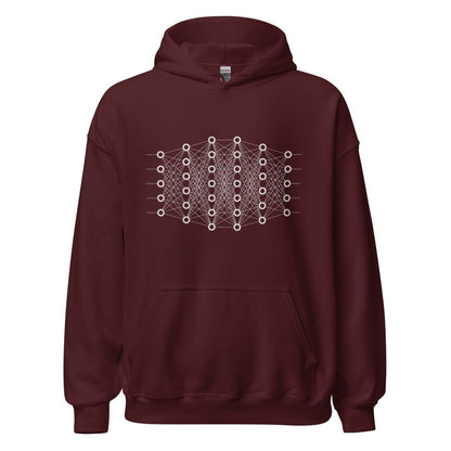 Product mockup photo of the Deep Learning Hoodie 2 (unisex) Maroon / M.