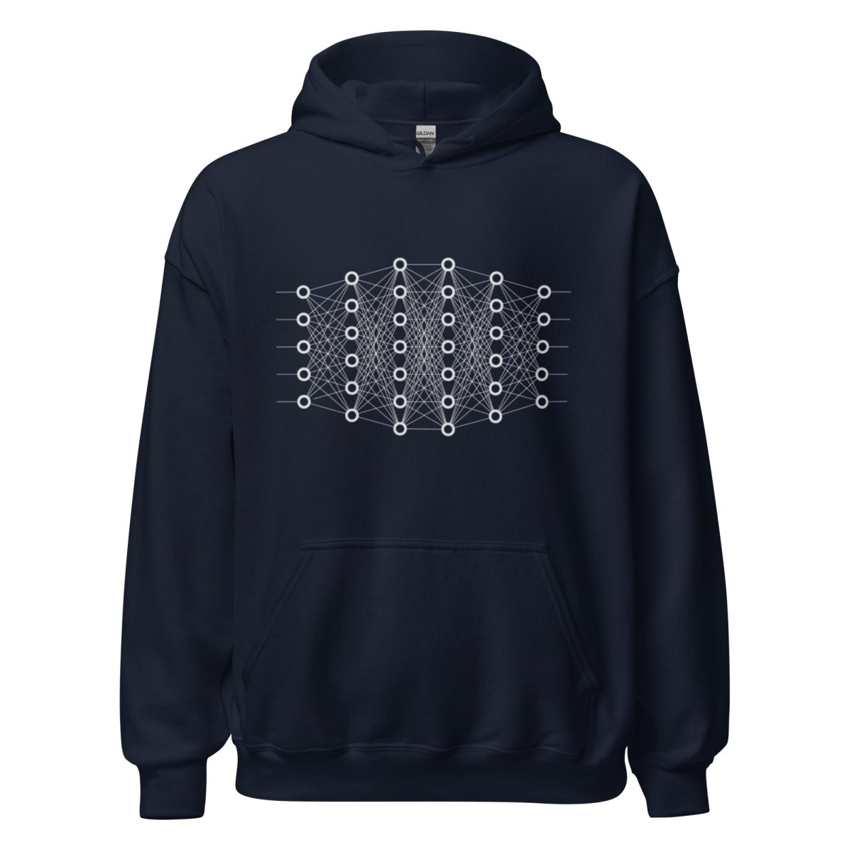 Product mockup photo of the Deep Learning Hoodie 2 (unisex) Navy / M.