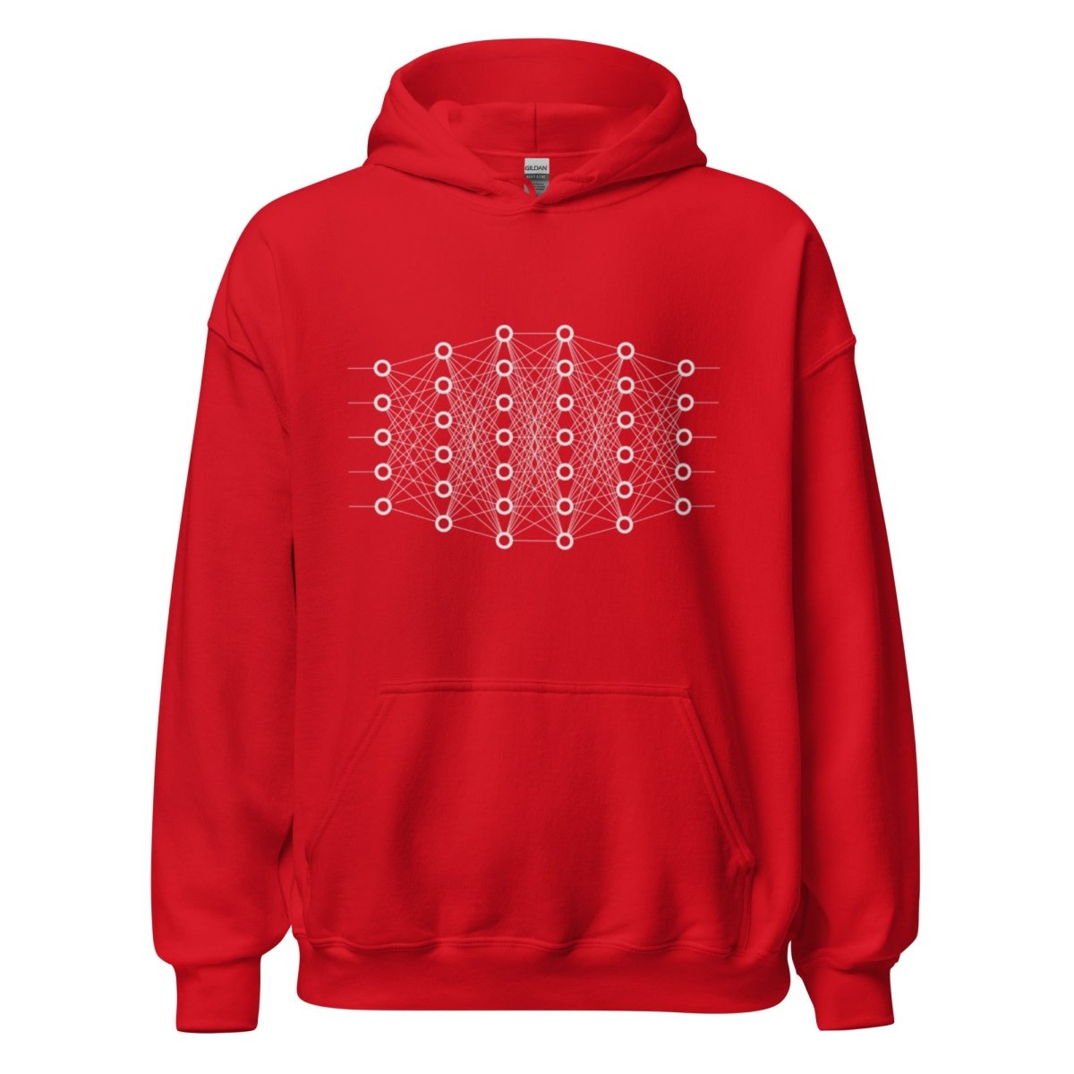 Product mockup photo of the Deep Learning Hoodie 2 (unisex) Red / M.