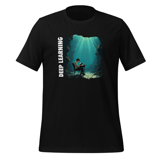 Product mockup photo of the Deep Learning Under Water T Shirt 3 (unisex) Black / M.