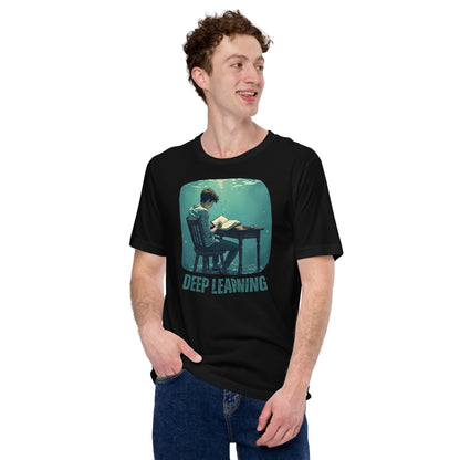 Product mockup photo of the Deep Learning Under Water T Shirt (unisex).