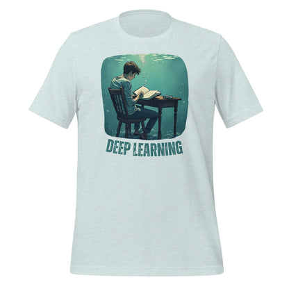 Product mockup photo of the Deep Learning Under Water T Shirt (unisex) Heather Prism Ice Blue / M.