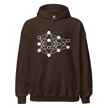 Product mockup photo of the Deep Neural Network Hoodie 3 (unisex) Dark Chocolate / M.