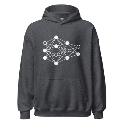 Product mockup photo of the Deep Neural Network Hoodie 3 (unisex) Dark Heather / M.