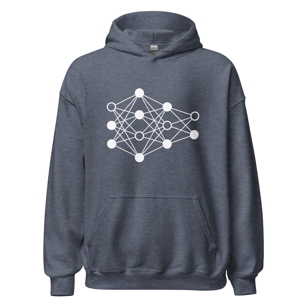 Product mockup photo of the Deep Neural Network Hoodie 3 (unisex) Heather Sport Dark Navy / M.