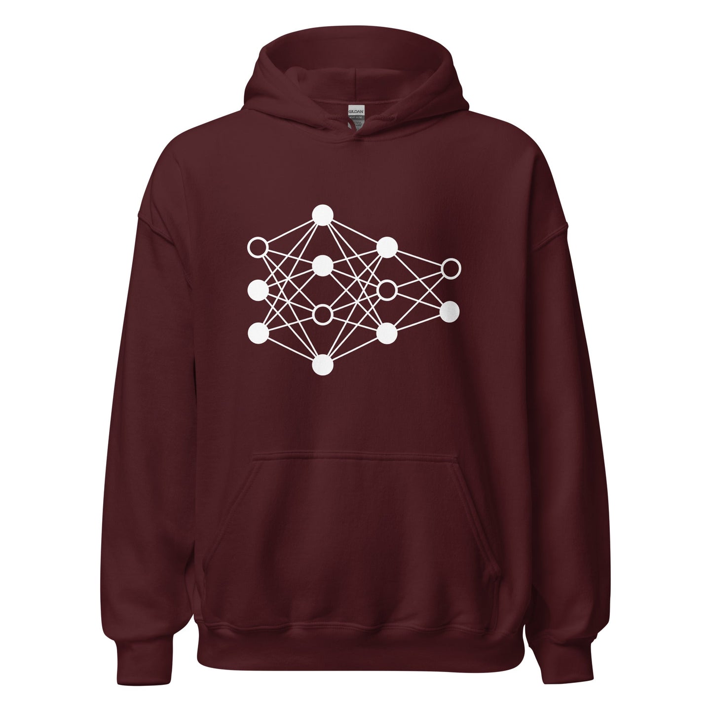 Product mockup photo of the Deep Neural Network Hoodie 3 (unisex) Maroon / M.