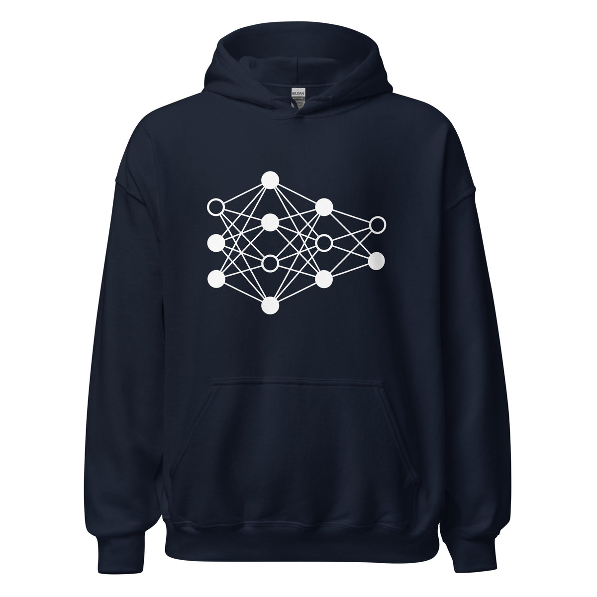 Product mockup photo of the Deep Neural Network Hoodie 3 (unisex) Navy / M.