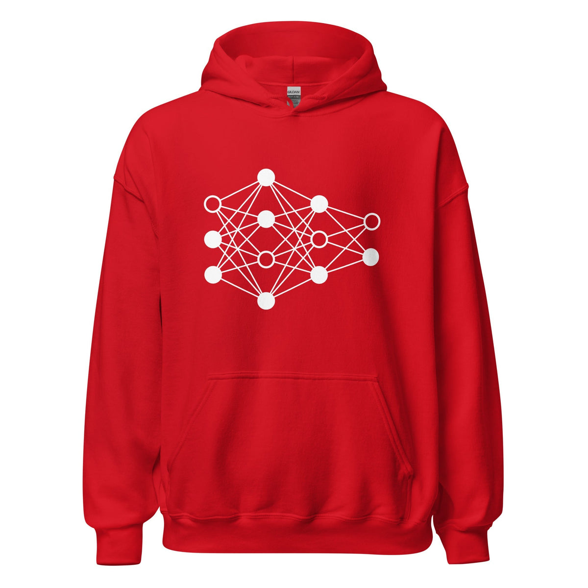 Product mockup photo of the Deep Neural Network Hoodie 3 (unisex) Red / M.