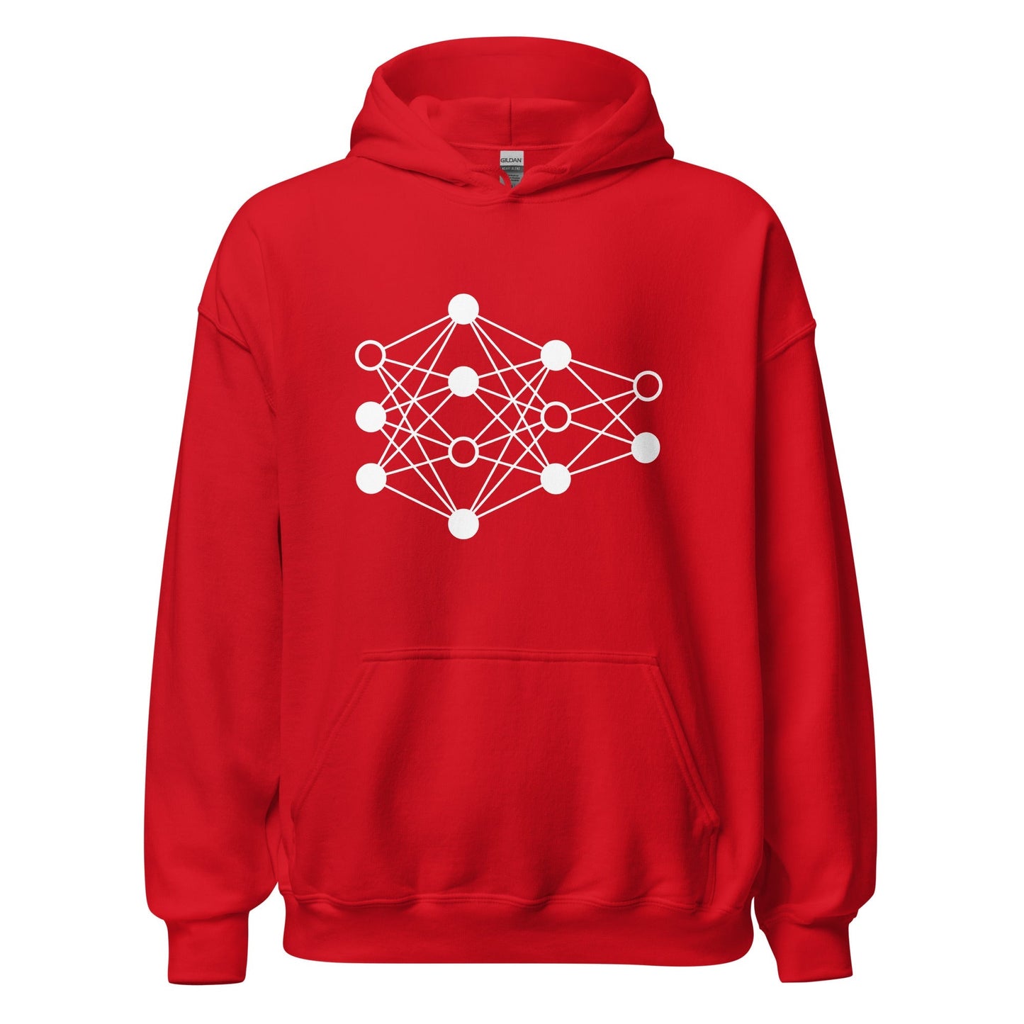 Product mockup photo of the Deep Neural Network Hoodie 3 (unisex) Red / M.