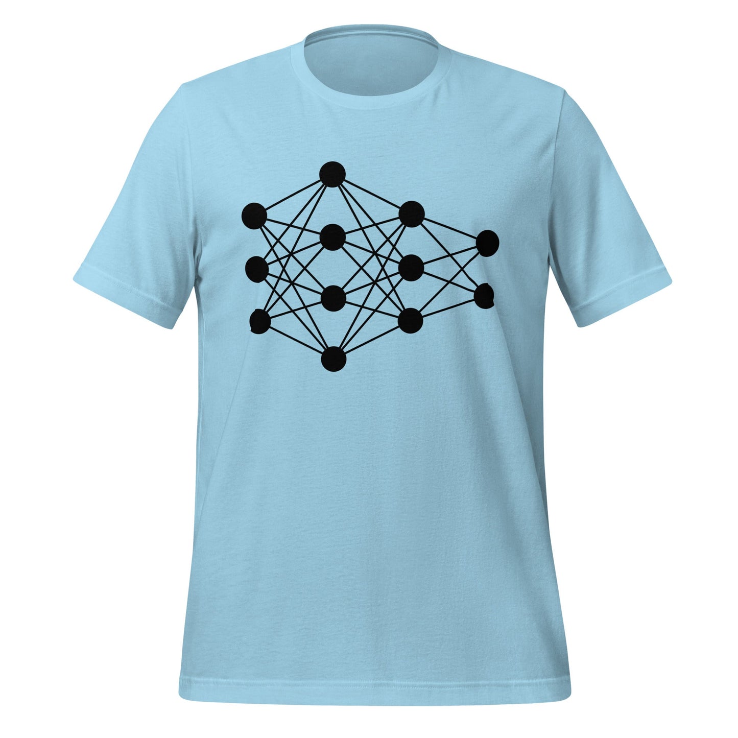 Product mockup photo of the Deep Neural Network T Shirt 6 (unisex) Ocean Blue / M.