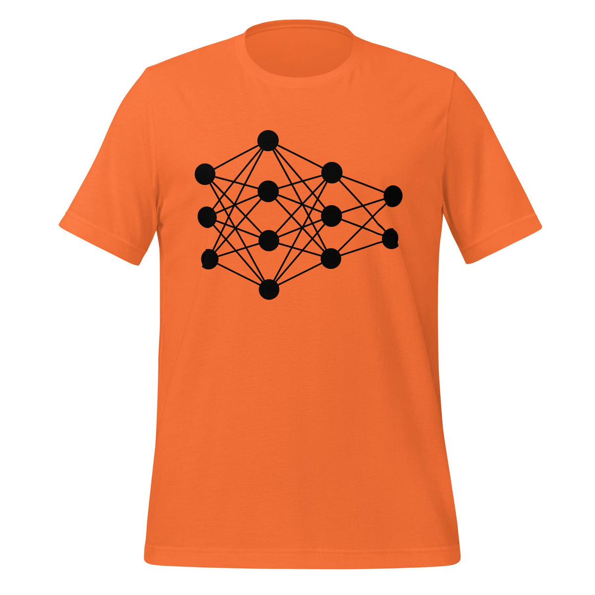 Product mockup photo of the Deep Neural Network T Shirt 6 (unisex) Orange / M.