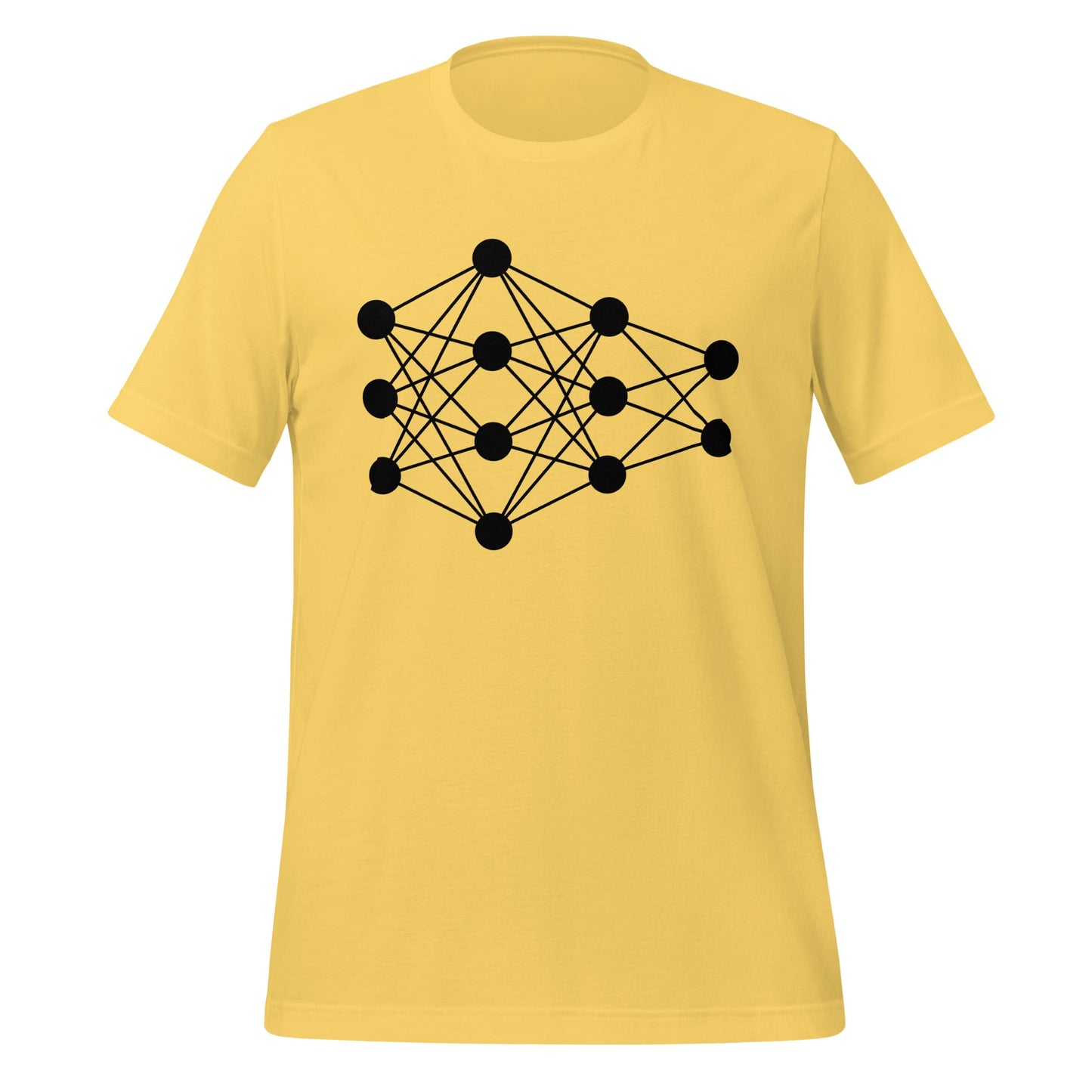 Product mockup photo of the Deep Neural Network T Shirt 6 (unisex) Yellow / M.