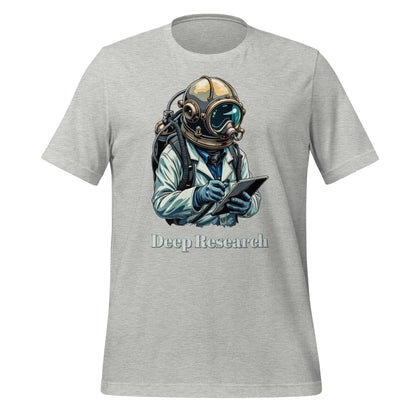Product mockup photo of the Deep Research Diver T Shirt (unisex) Athletic Heather / M.