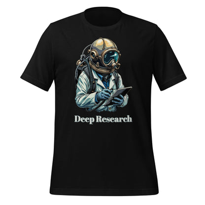 Product mockup photo of the Deep Research Diver T Shirt (unisex) Black / M.